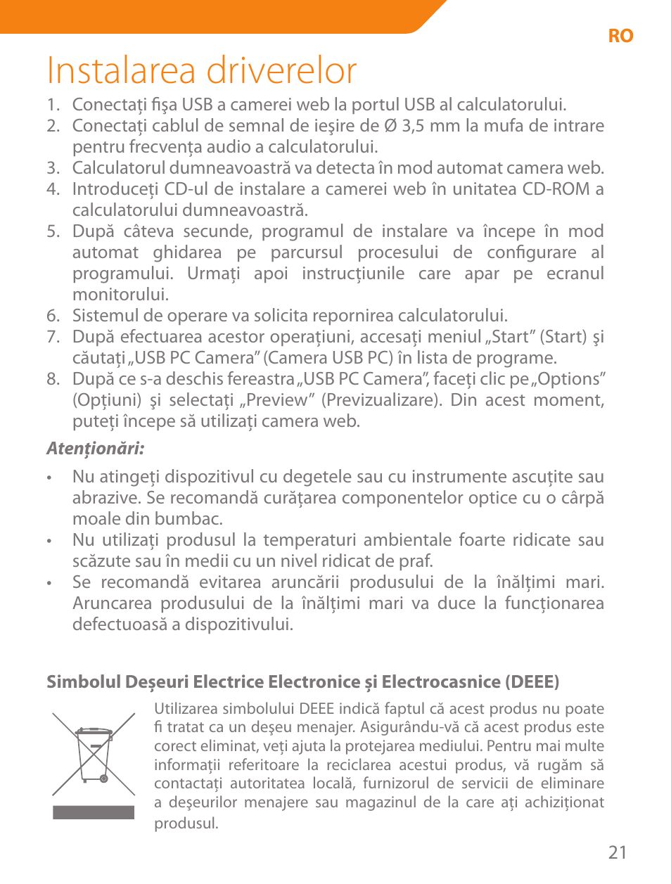 Instalarea driverelor | Acme CA11 User Manual | Page 21 / 40