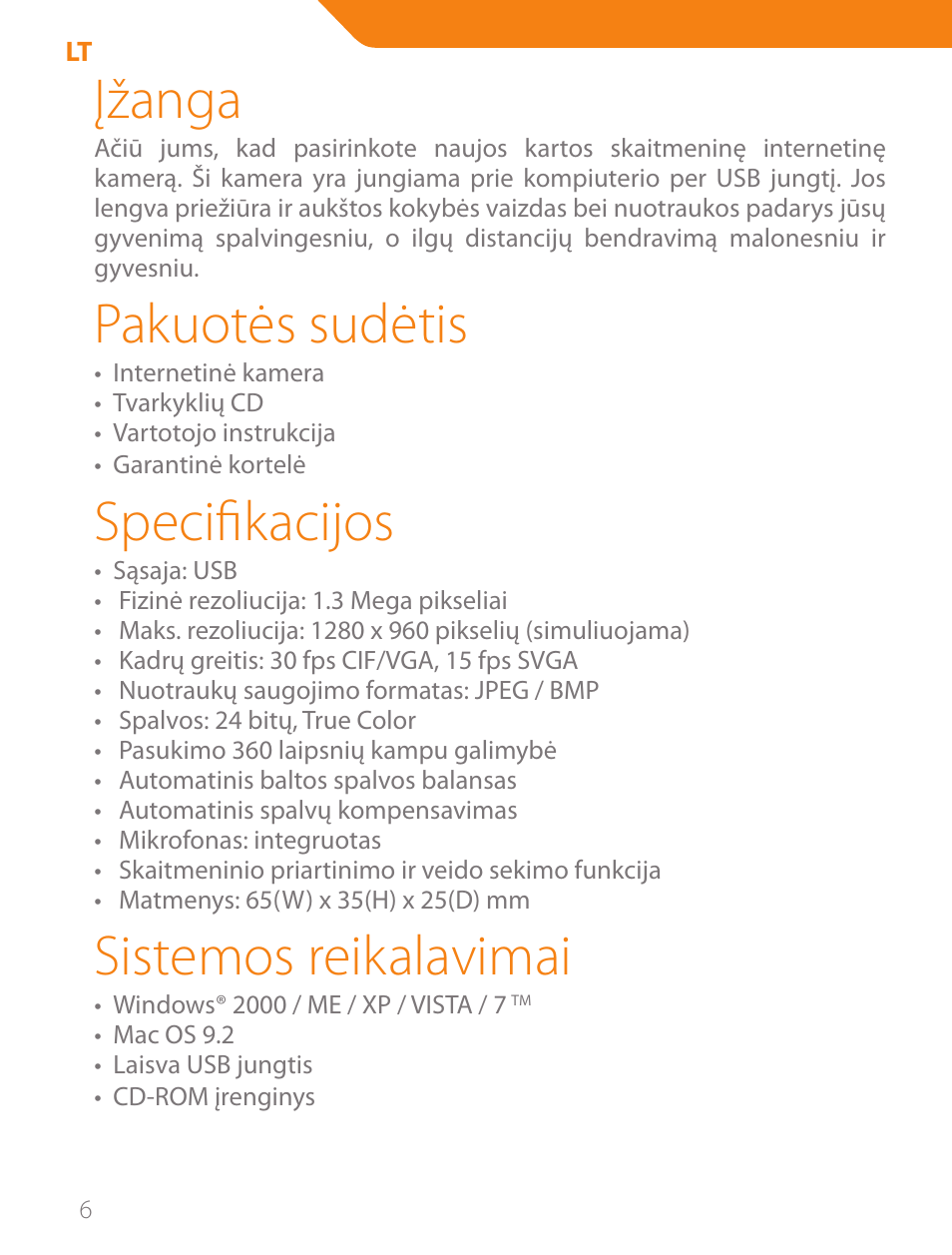 Įžanga, Pakuotės sudėtis, Specifikacijos | Sistemos reikalavimai | Acme CA11 User Manual | Page 6 / 40