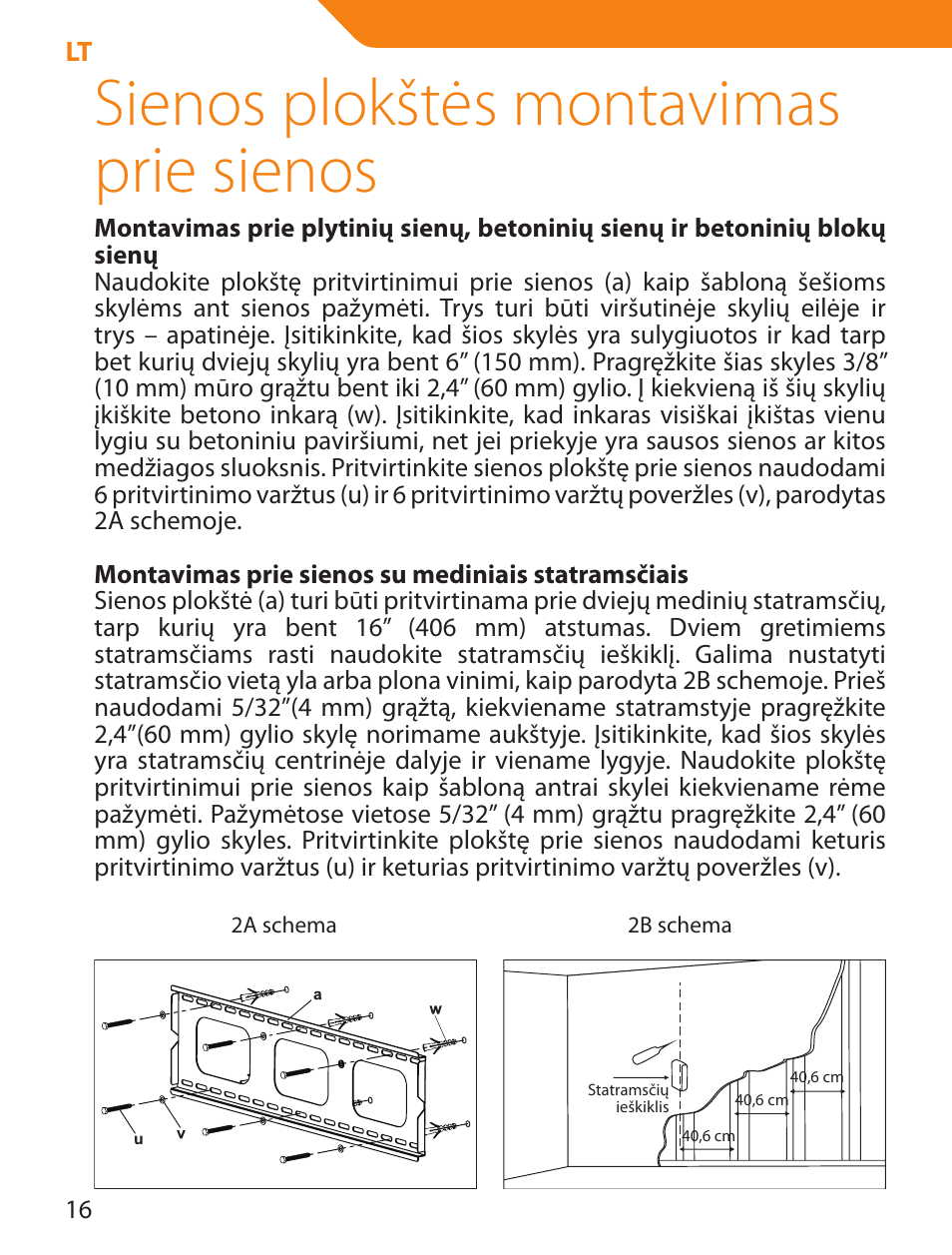 Sienos plokštės montavimas prie sienos | Acme PLB103S User Manual | Page 16 / 102