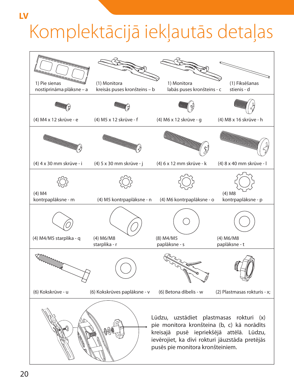 Komplektācijā iekļautās detaļas | Acme PLB103S User Manual | Page 20 / 102