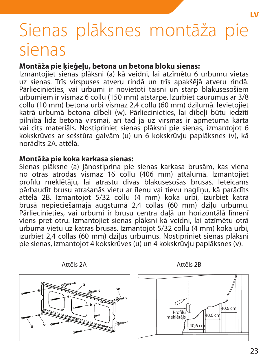 Sienas plāksnes montāža pie sienas | Acme PLB103S User Manual | Page 23 / 102