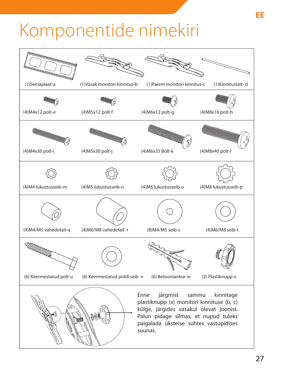 Komponentide nimekiri, 27 ee | Acme PLB103S User Manual | Page 27 / 102