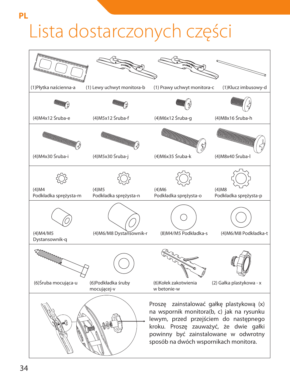 Lista dostarczonych części | Acme PLB103S User Manual | Page 34 / 102