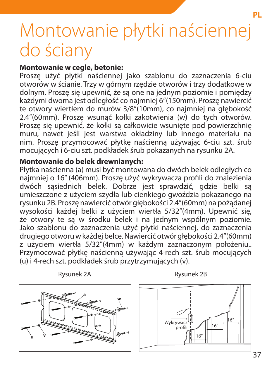 Montowanie płytki naściennej do ściany | Acme PLB103S User Manual | Page 37 / 102