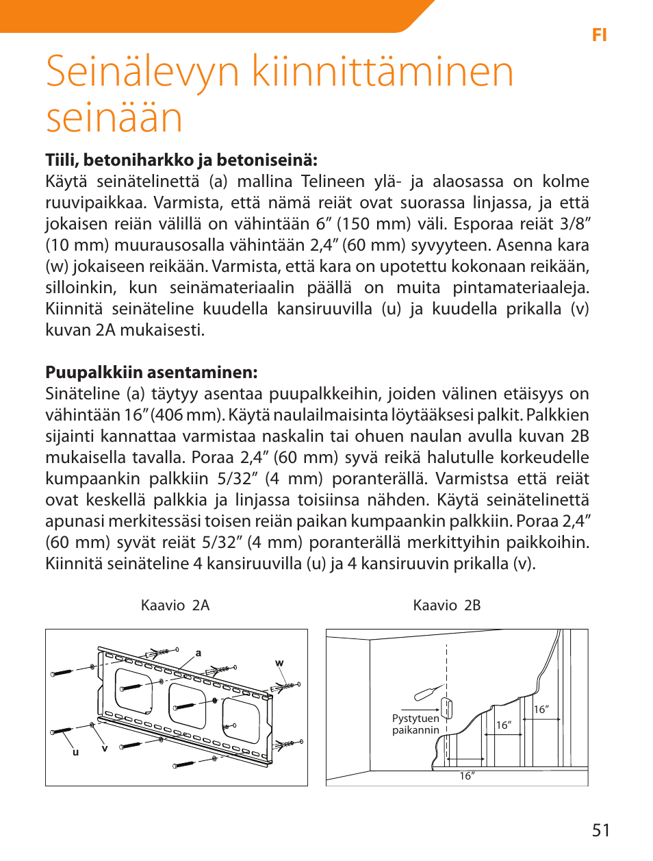 Seinälevyn kiinnittäminen seinään | Acme PLB103S User Manual | Page 51 / 102