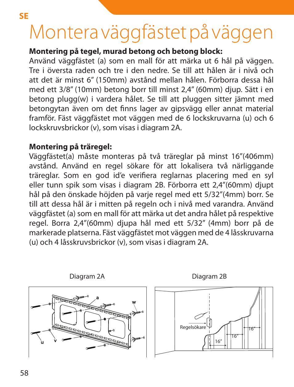 Montera väggfästet på väggen | Acme PLB103S User Manual | Page 58 / 102