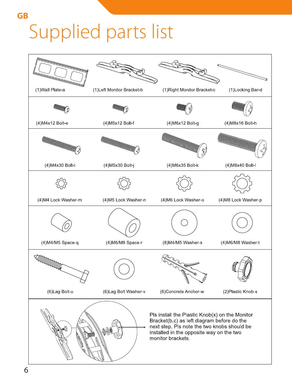 Supplied parts list | Acme PLB103S User Manual | Page 6 / 102
