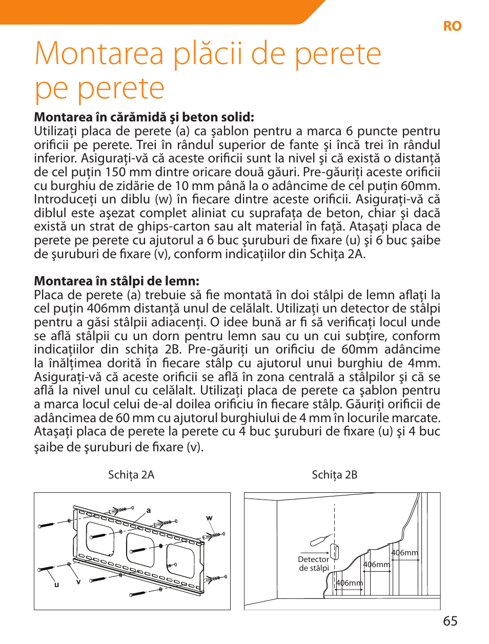 Montarea plăcii de perete pe perete | Acme PLB103S User Manual | Page 65 / 102