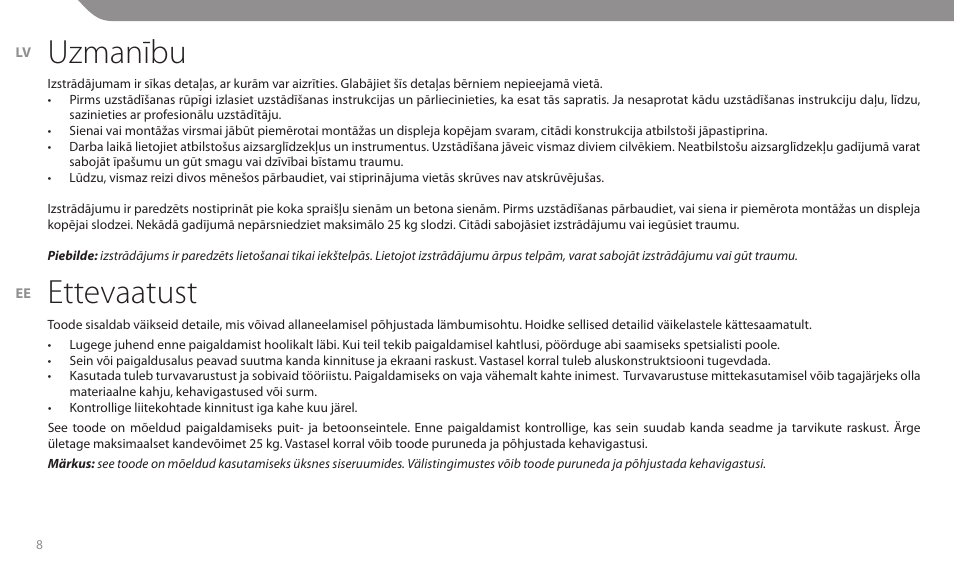 Uzmanību, Ettevaatust | Acme MT107 User Manual | Page 8 / 28