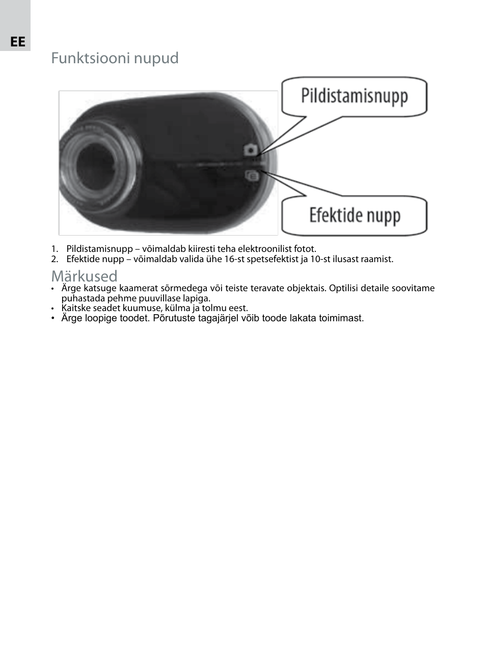 Funktsiooni nupud, Märkused | Acme CA10 User Manual | Page 10 / 16
