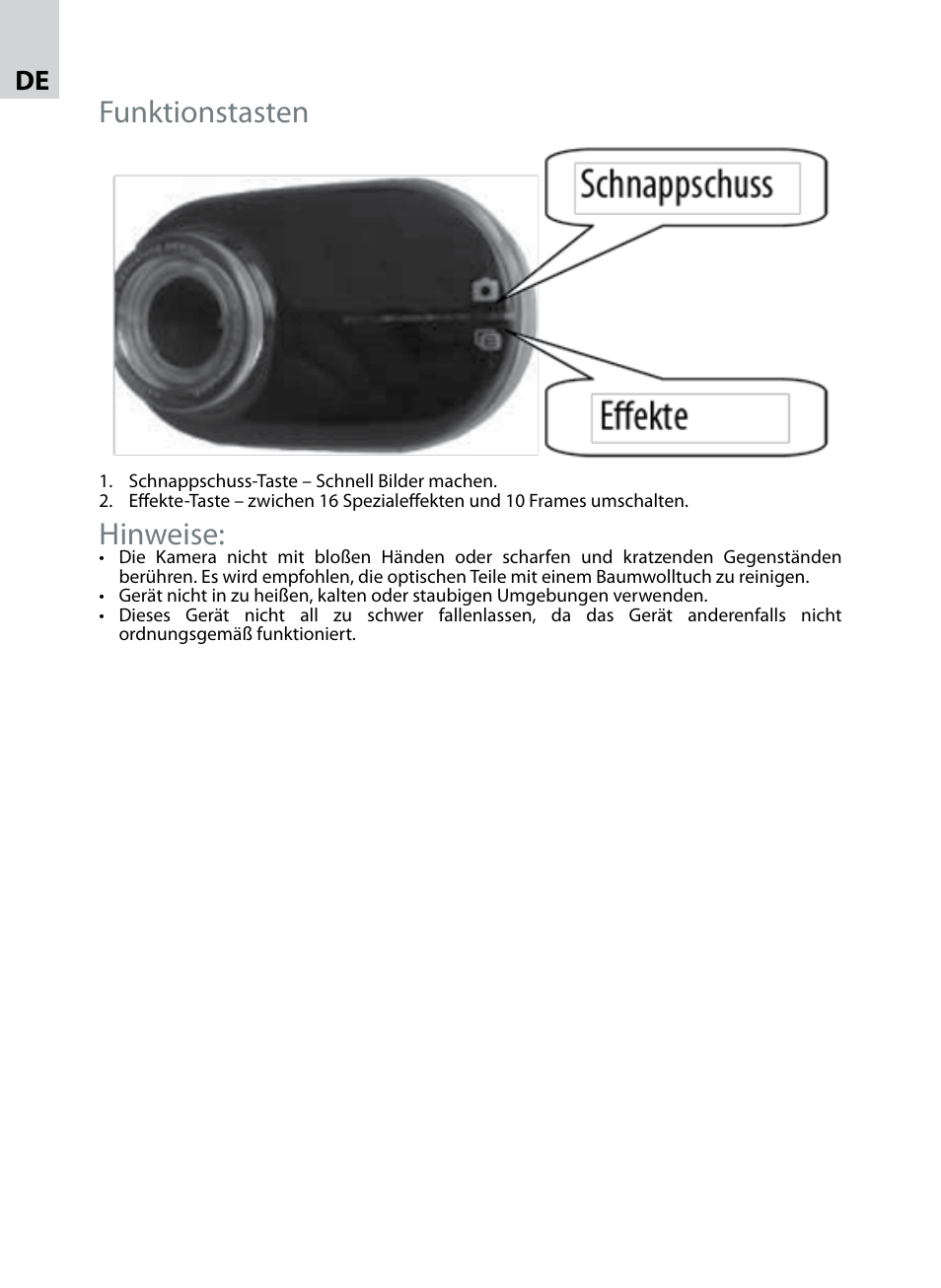 Funktionstasten, Hinweise | Acme CA10 User Manual | Page 14 / 16