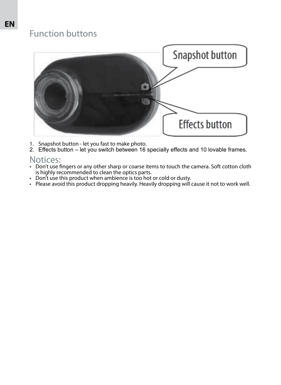 Function buttons, Notices | Acme CA10 User Manual | Page 4 / 16
