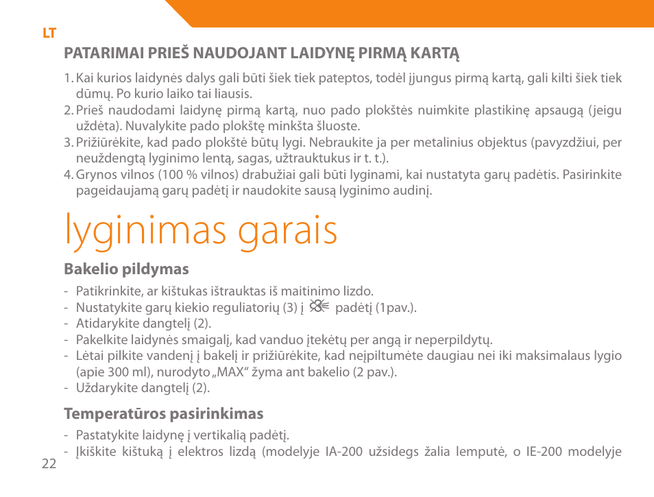 Lyginimas garais | Acme IA-200 User Manual | Page 22 / 152