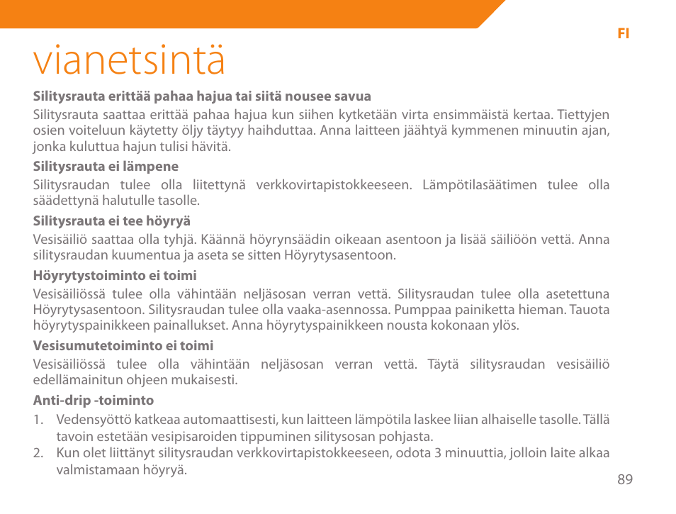 Vianetsintä | Acme IA-200 User Manual | Page 89 / 152