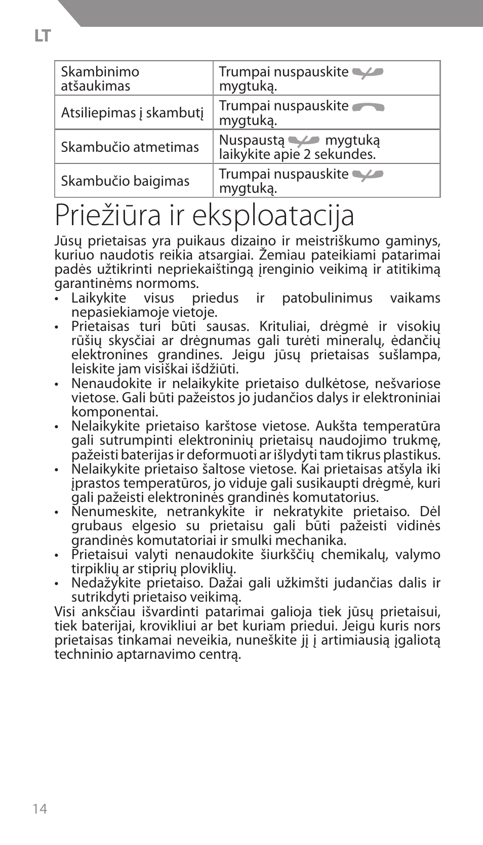 Priežiūra ir eksploatacija | Acme F300 User Manual | Page 14 / 44