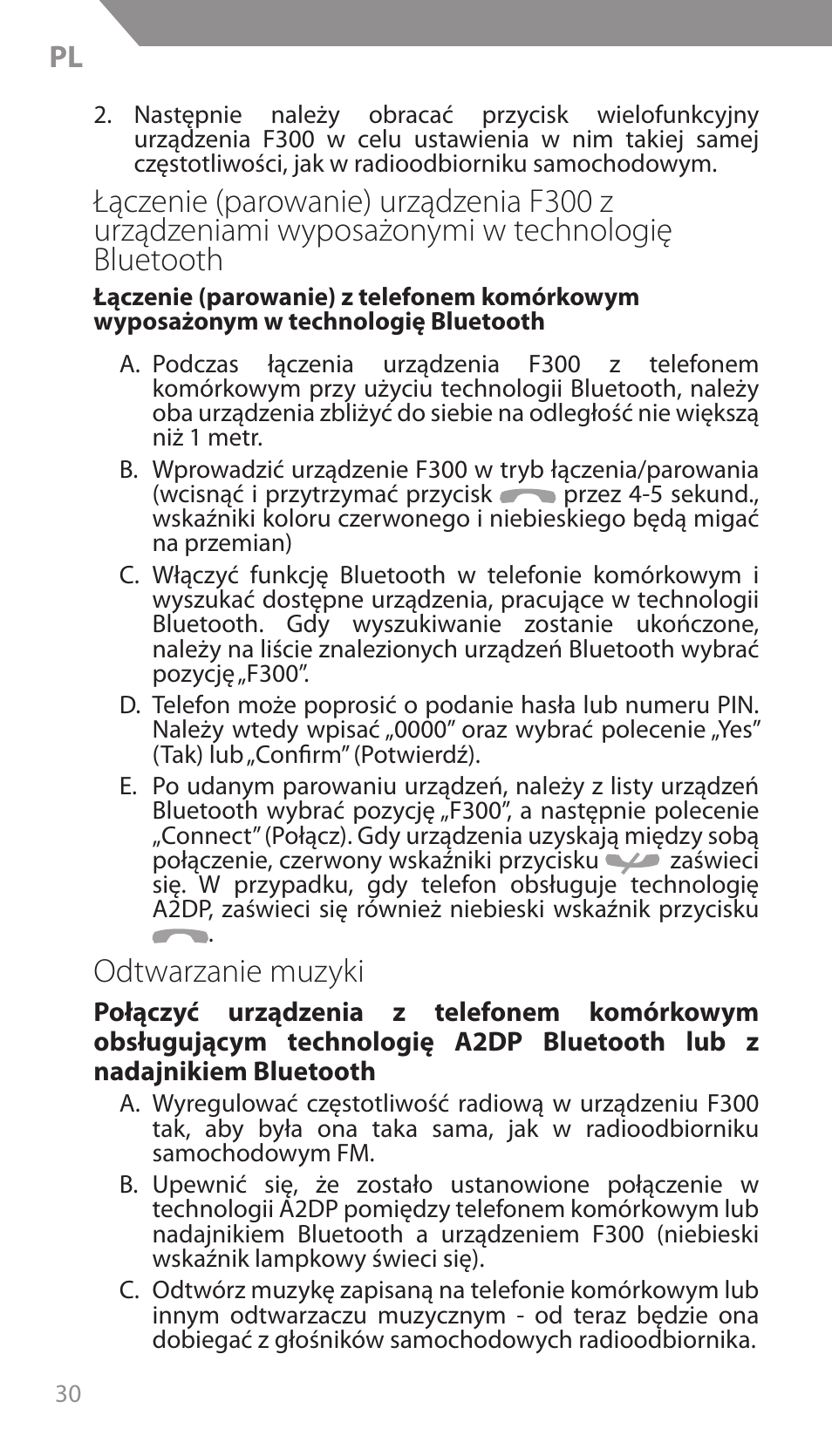 Odtwarzanie muzyki | Acme F300 User Manual | Page 30 / 44