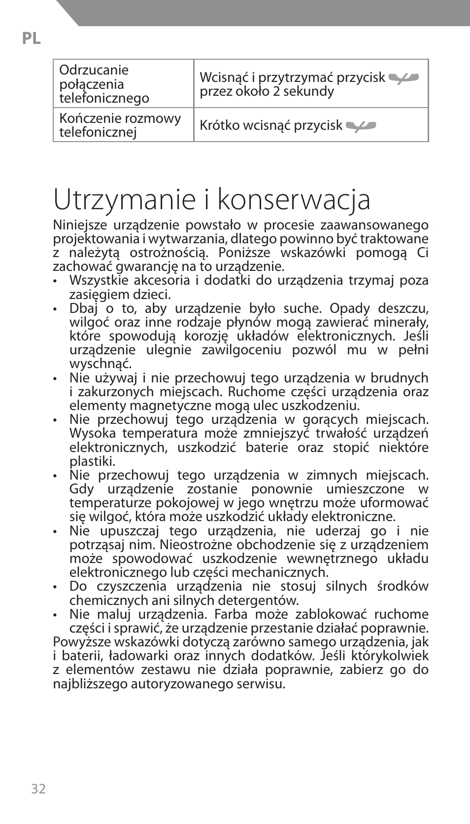 Utrzymanie i konserwacja | Acme F300 User Manual | Page 32 / 44