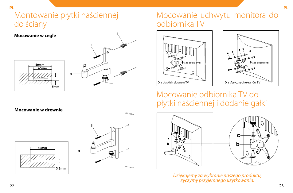 Montowanie płytki naściennej do ściany | Acme LCD104 User Manual | Page 12 / 34