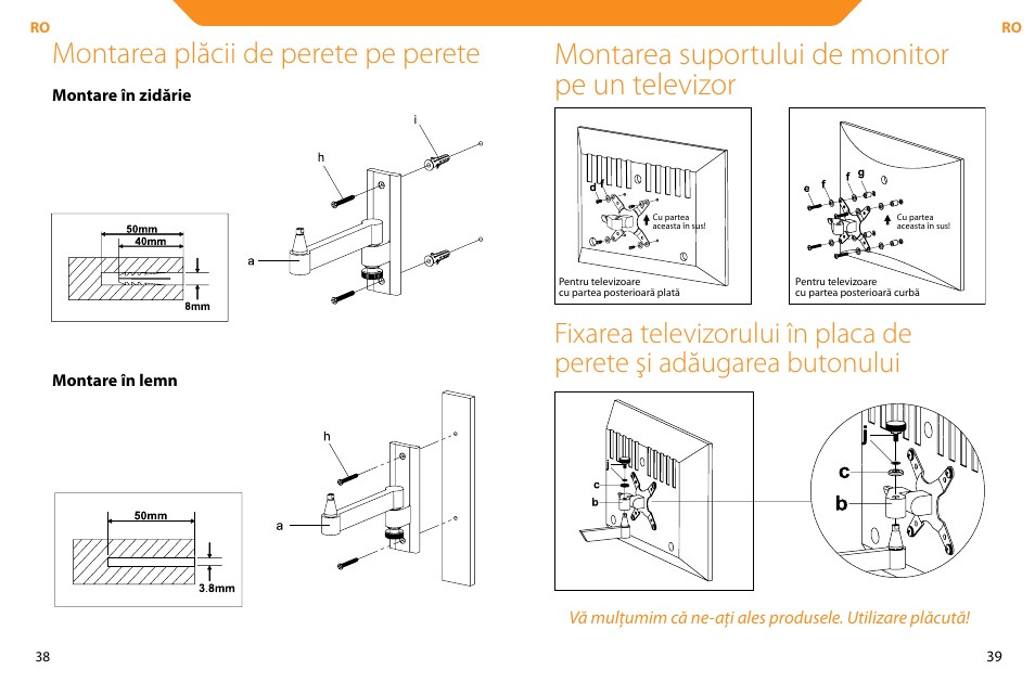 Montarea plăcii de perete pe perete, Montarea suportului de monitor pe un televizor | Acme LCD104 User Manual | Page 20 / 34