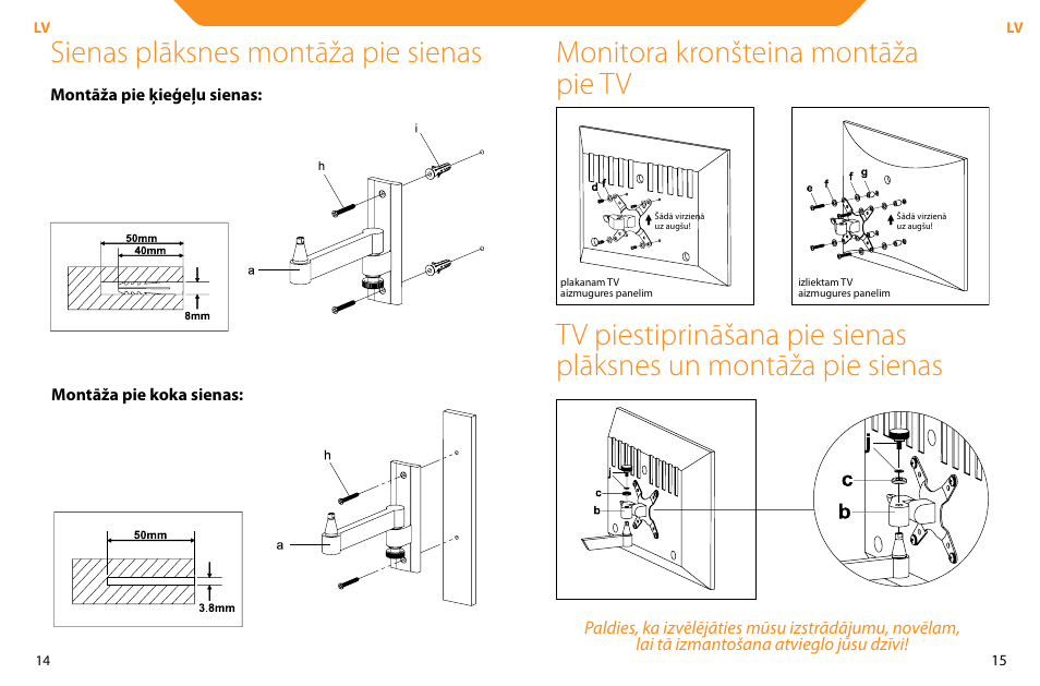 Sienas plāksnes montāža pie sienas | Acme LCD104 User Manual | Page 8 / 34