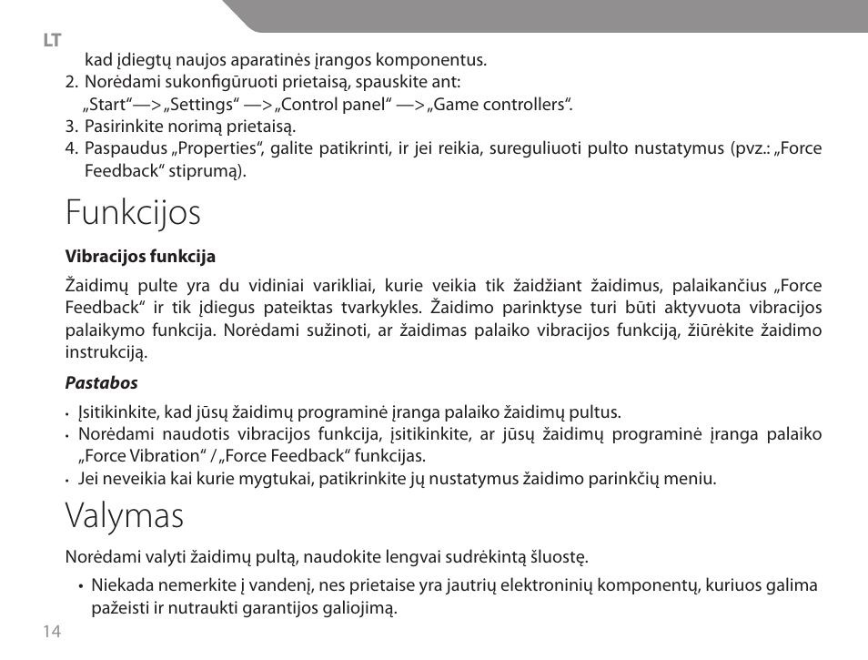 Funkcijos, Valymas | Acme GA06 User Manual | Page 14 / 96