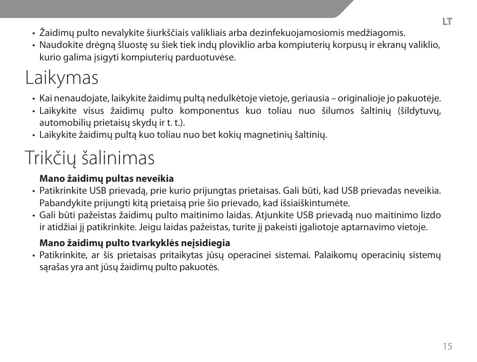 Laikymas, Trikčių šalinimas | Acme GA06 User Manual | Page 15 / 96