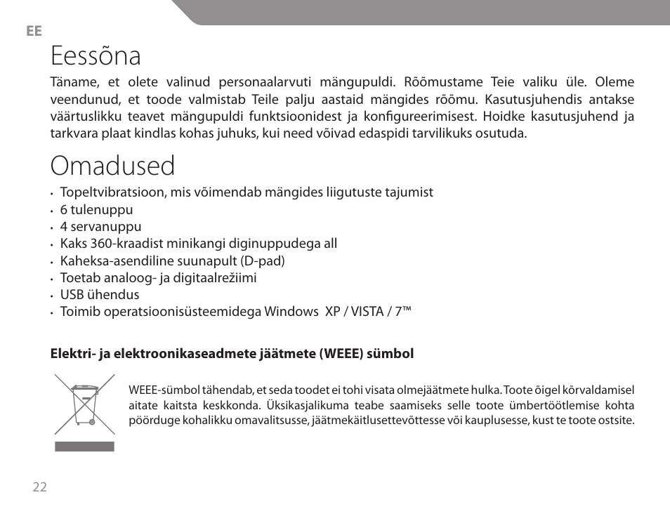 Eessõna, Omadused | Acme GA06 User Manual | Page 22 / 96