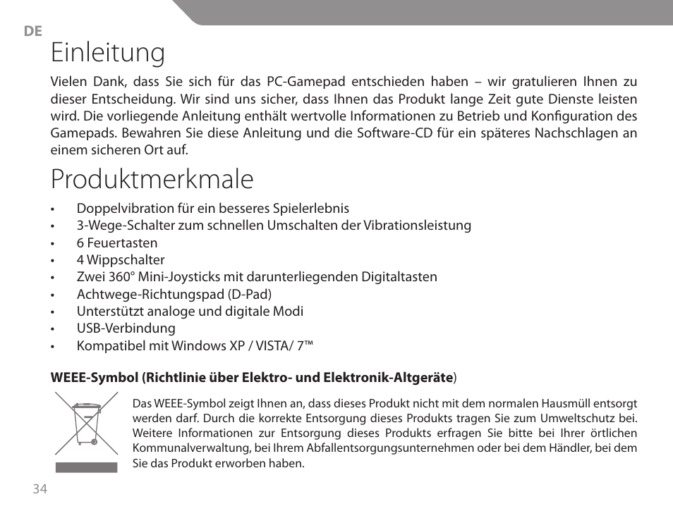 Einleitung, Produktmerkmale | Acme GA06 User Manual | Page 34 / 96