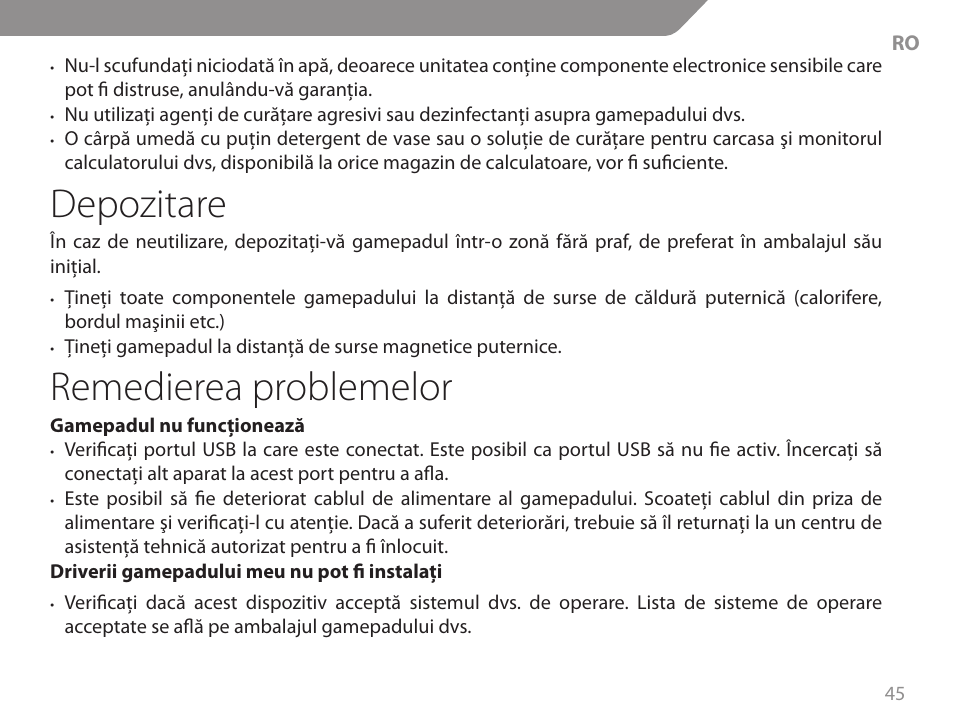 Depozitare, Remedierea problemelor | Acme GA06 User Manual | Page 45 / 96