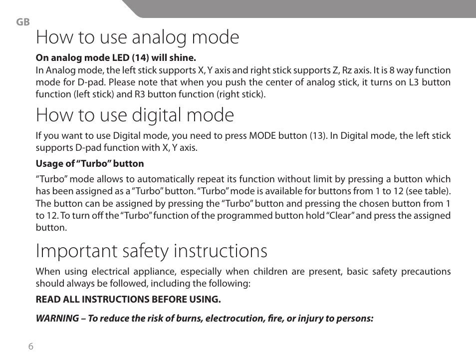 How to use analog mode, How to use digital mode, Important safety instructions | Acme GA06 User Manual | Page 6 / 96