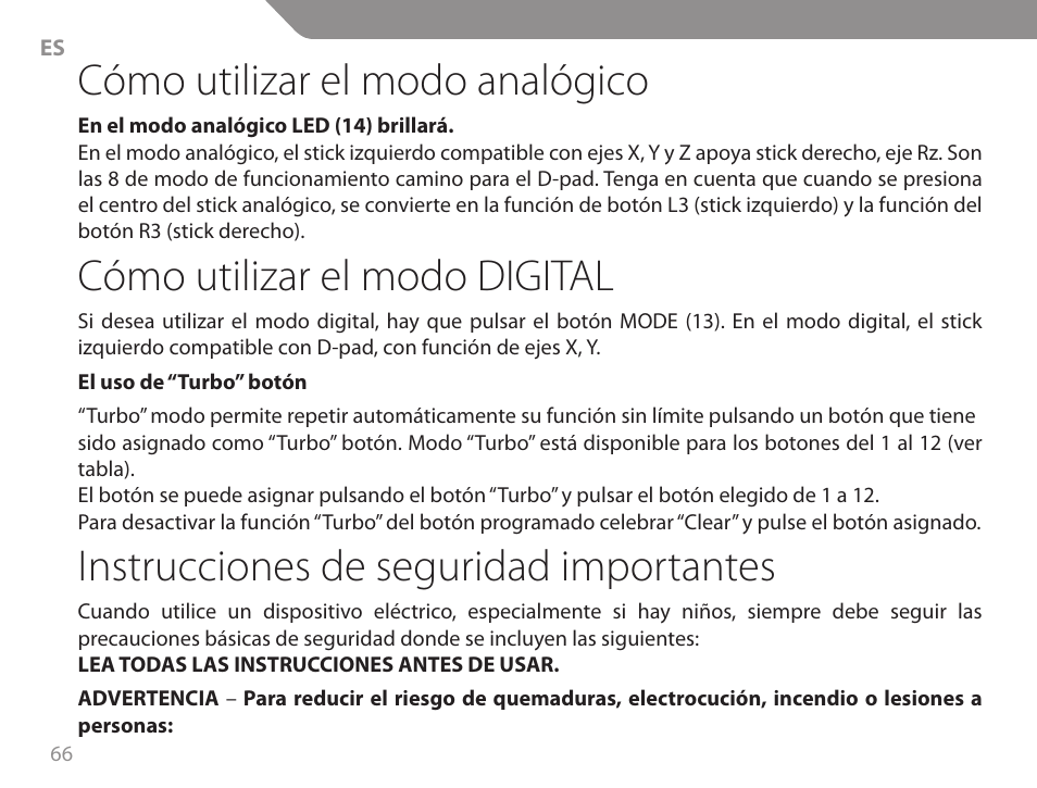 Cómo utilizar el modo analógico, Cómo utilizar el modo digital, Instrucciones de seguridad importantes | Acme GA06 User Manual | Page 66 / 96