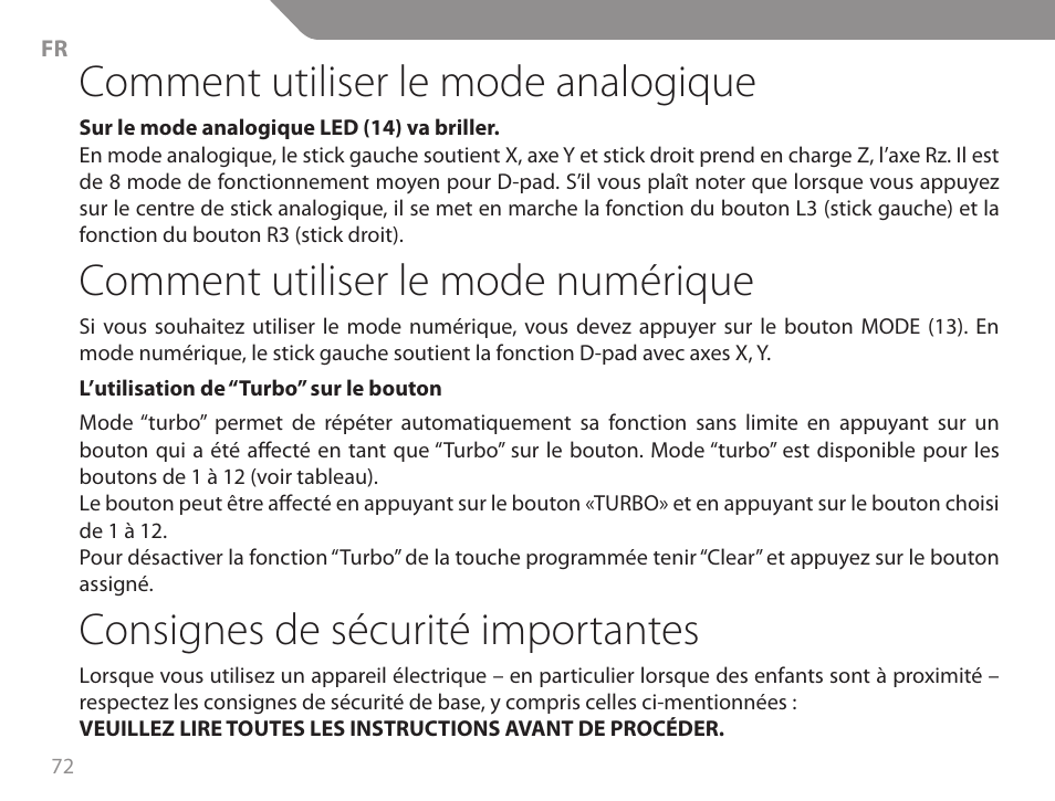 Comment utiliser le mode analogique, Comment utiliser le mode numérique, Consignes de sécurité importantes | Acme GA06 User Manual | Page 72 / 96