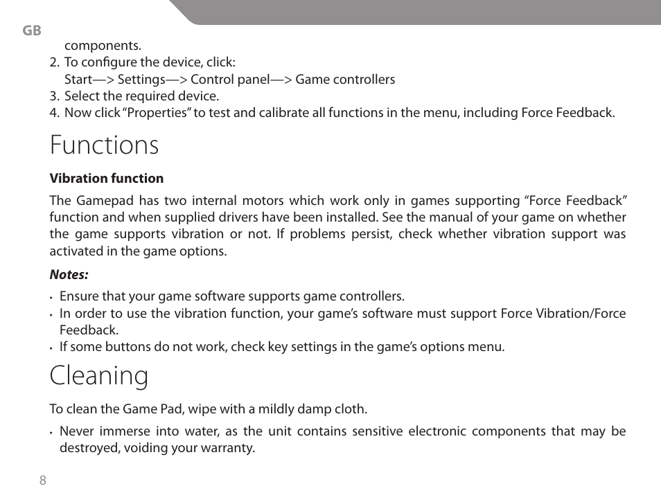 Functions, Cleaning | Acme GA06 User Manual | Page 8 / 96