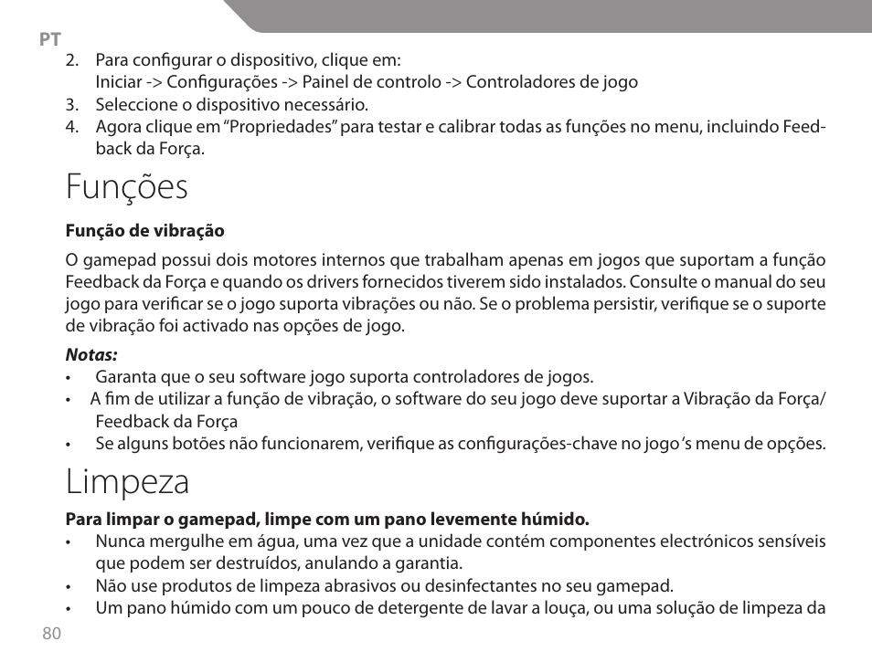 Funções, Limpeza | Acme GA06 User Manual | Page 80 / 96