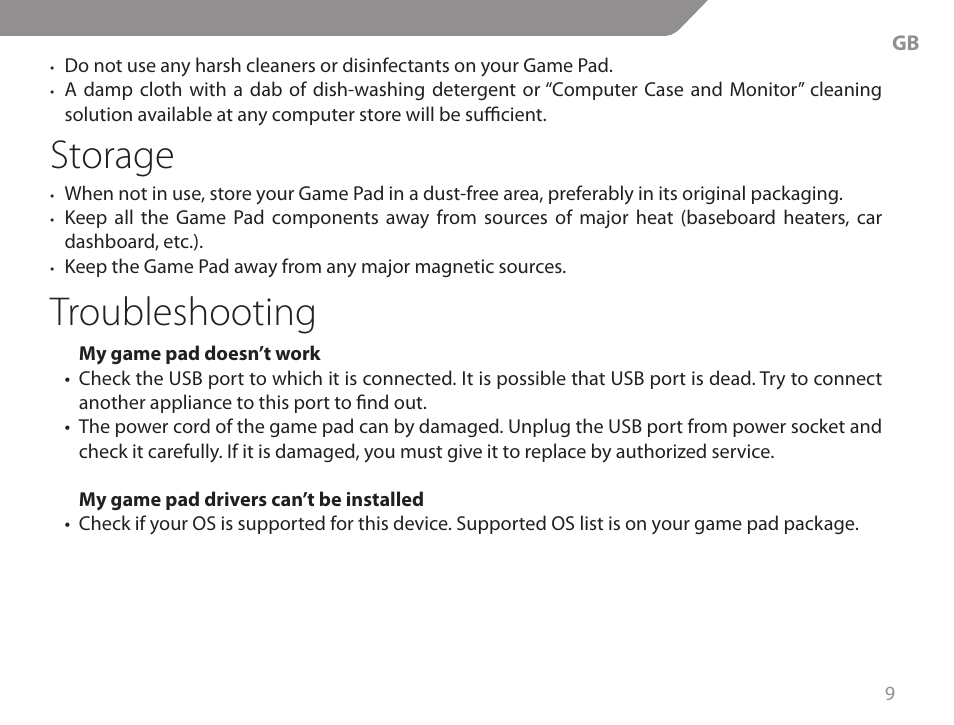Storage, Troubleshooting | Acme GA06 User Manual | Page 9 / 96