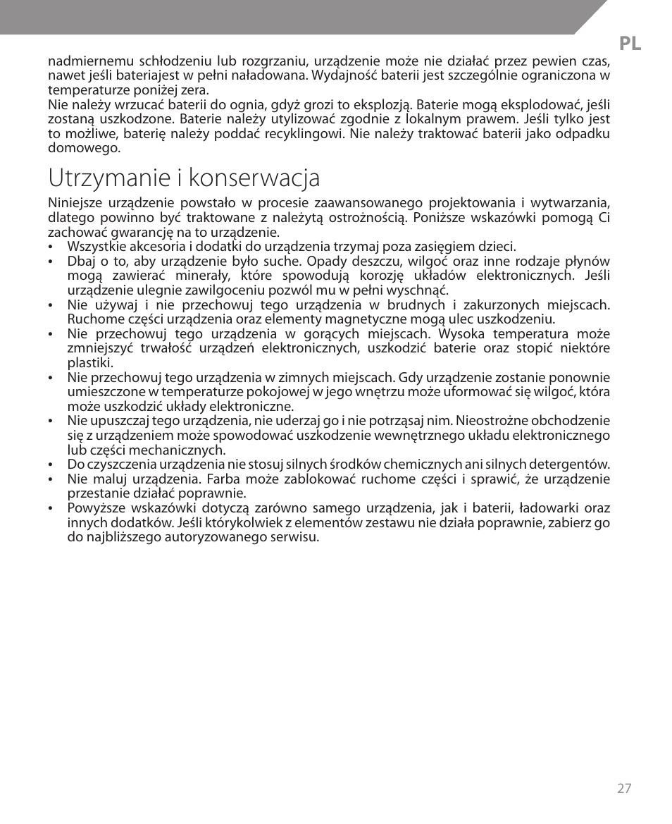 Utrzymanie i konserwacja | Acme BH05 User Manual | Page 27 / 40