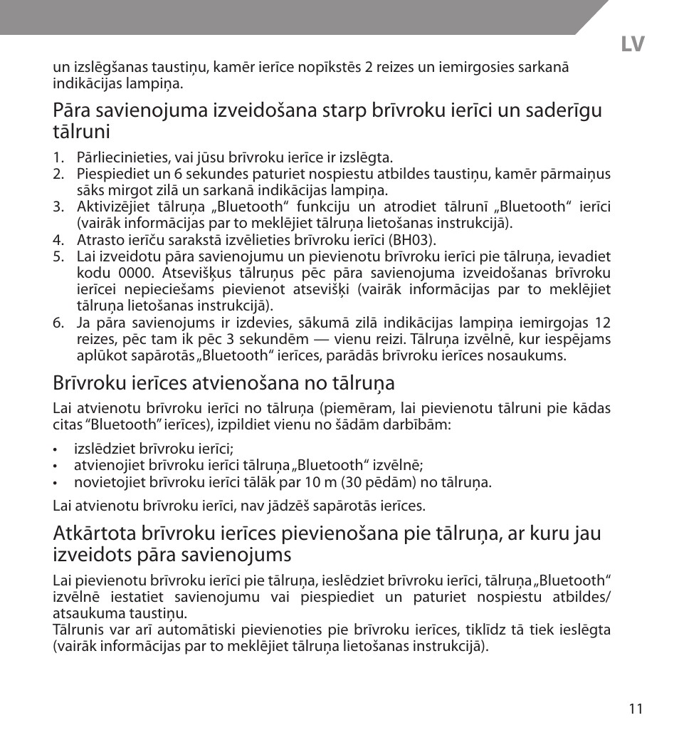 Brīvroku ierīces atvienošana no tālruņa | Acme BH03 User Manual | Page 11 / 36