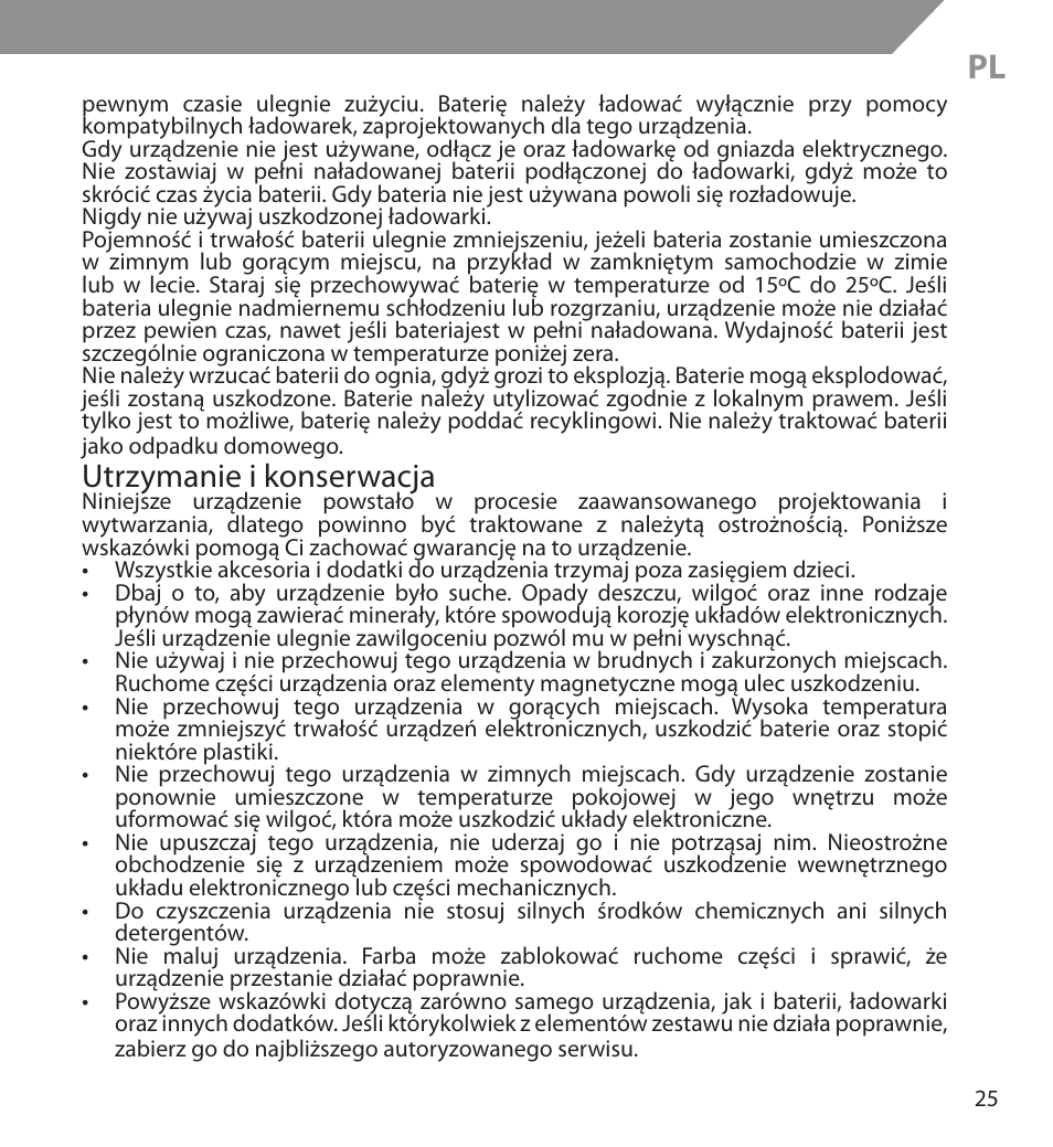 Utrzymanie i konserwacja | Acme BH03 User Manual | Page 25 / 36