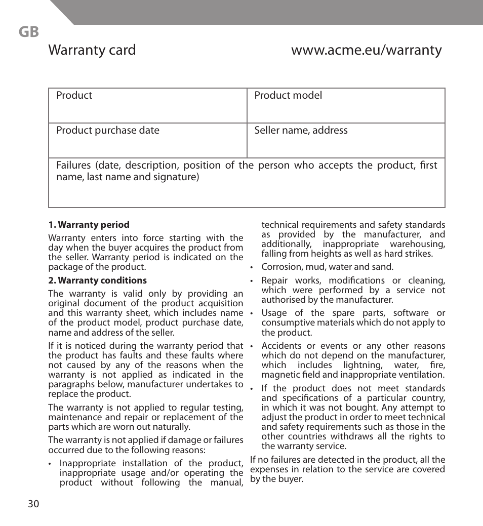 Acme BH03 User Manual | Page 30 / 36