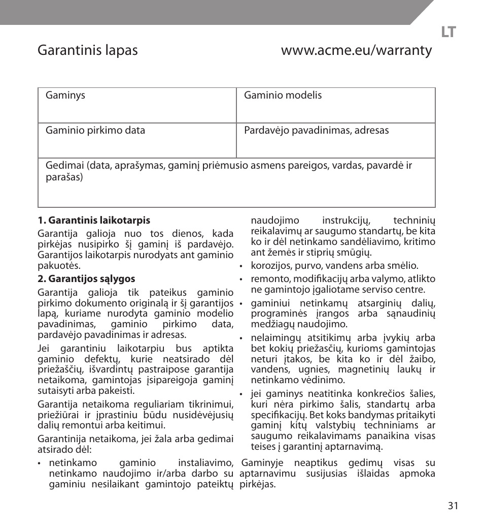 Acme BH03 User Manual | Page 31 / 36