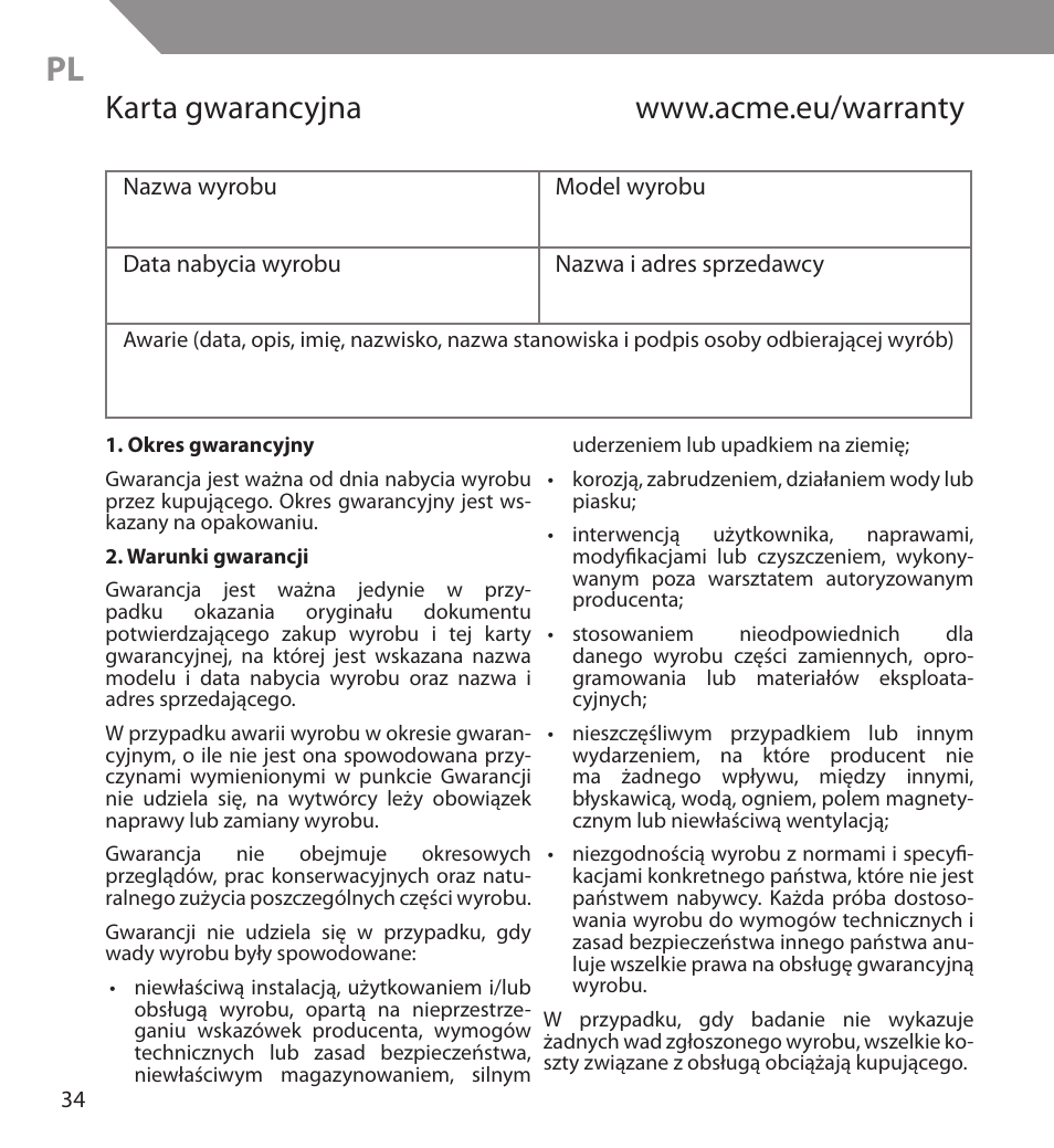 Acme BH03 User Manual | Page 34 / 36