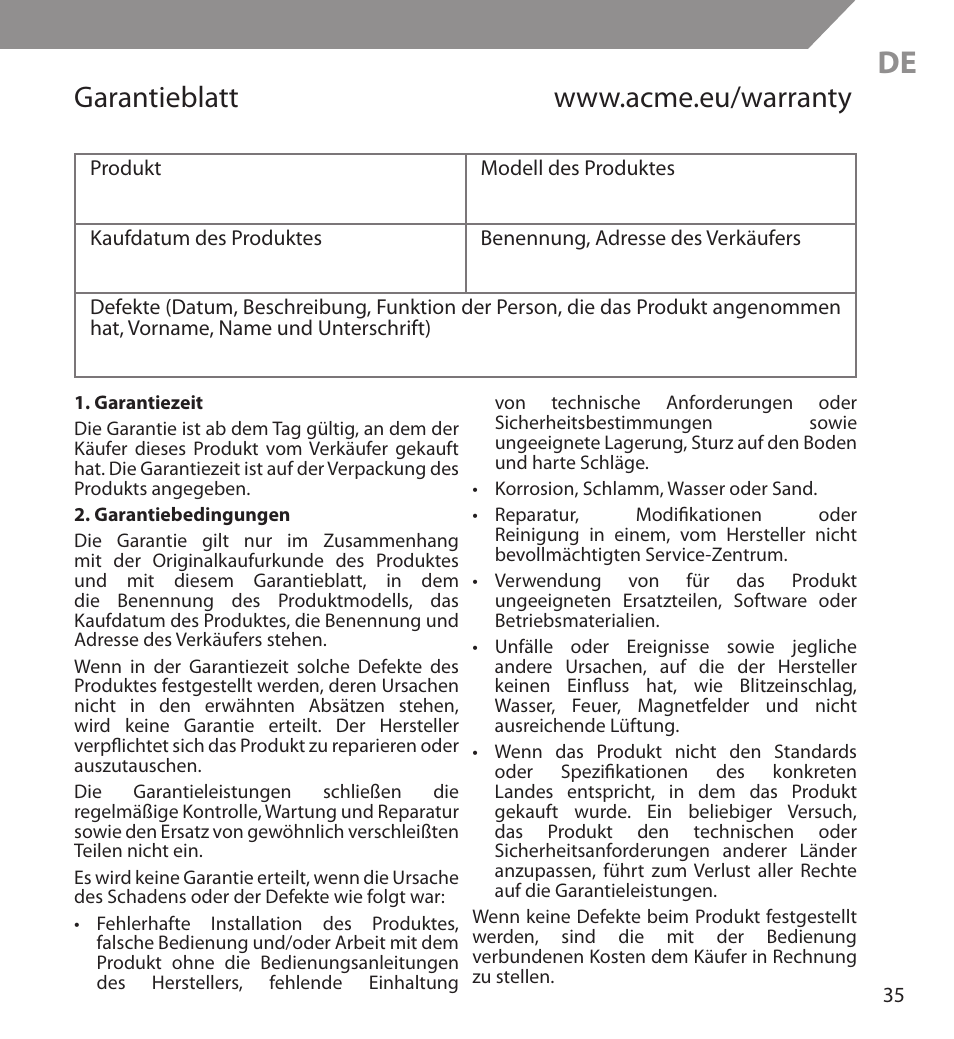 Acme BH03 User Manual | Page 35 / 36