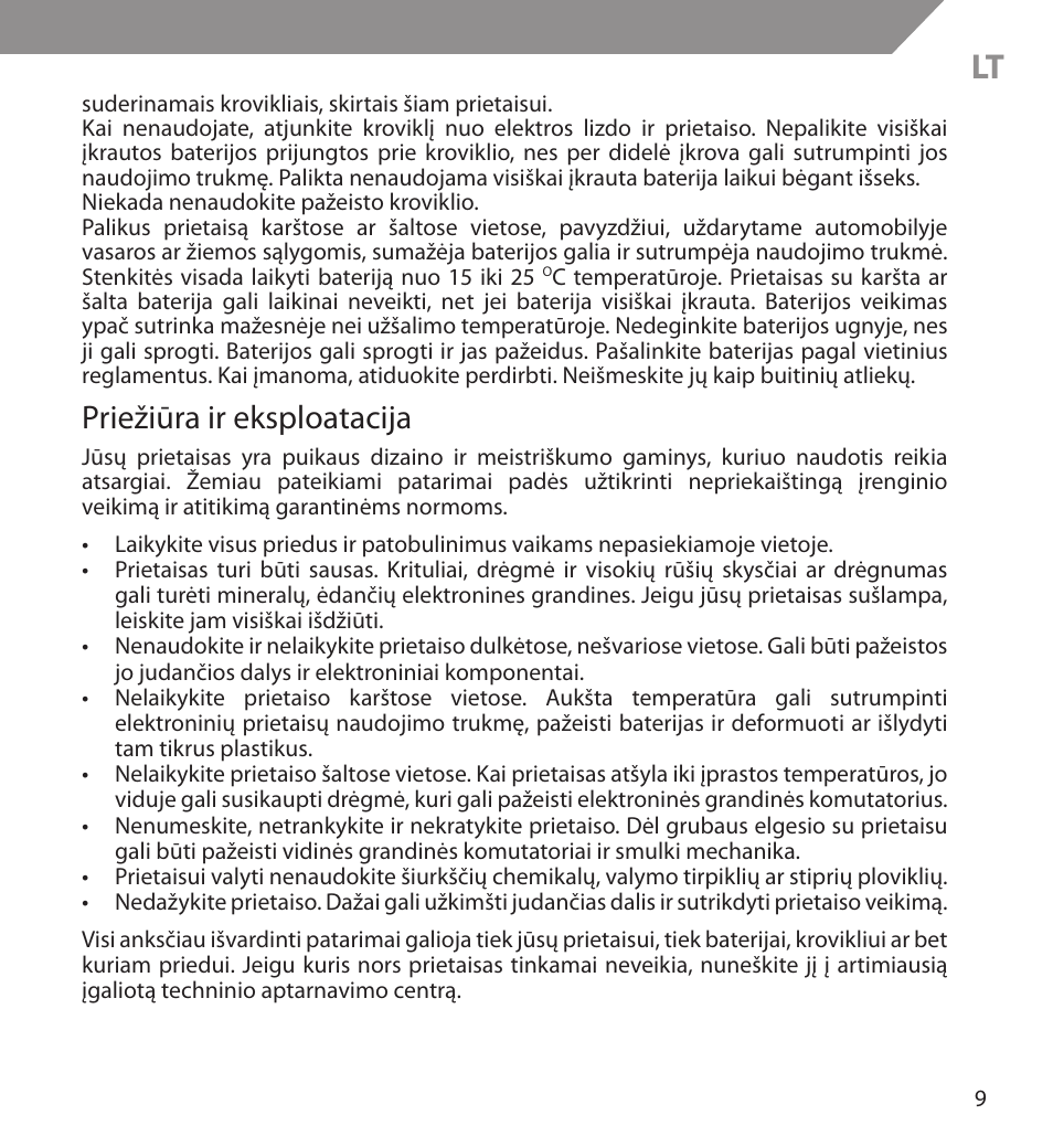 Priežiūra ir eksploatacija | Acme BH03 User Manual | Page 9 / 36