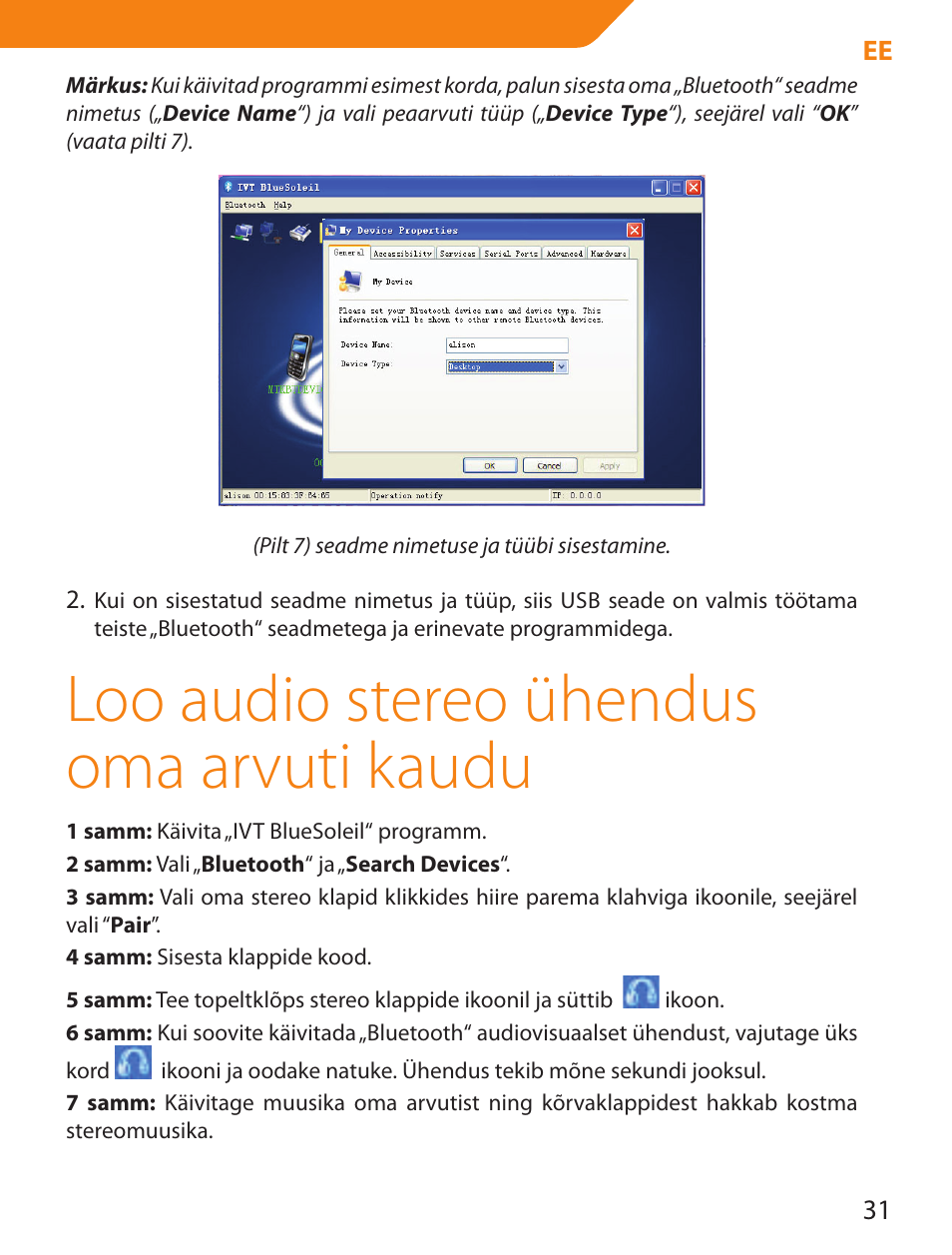 Loo audio stereo ühendus oma arvuti kaudu | Acme BTDG-30-BLK User Manual | Page 31 / 114