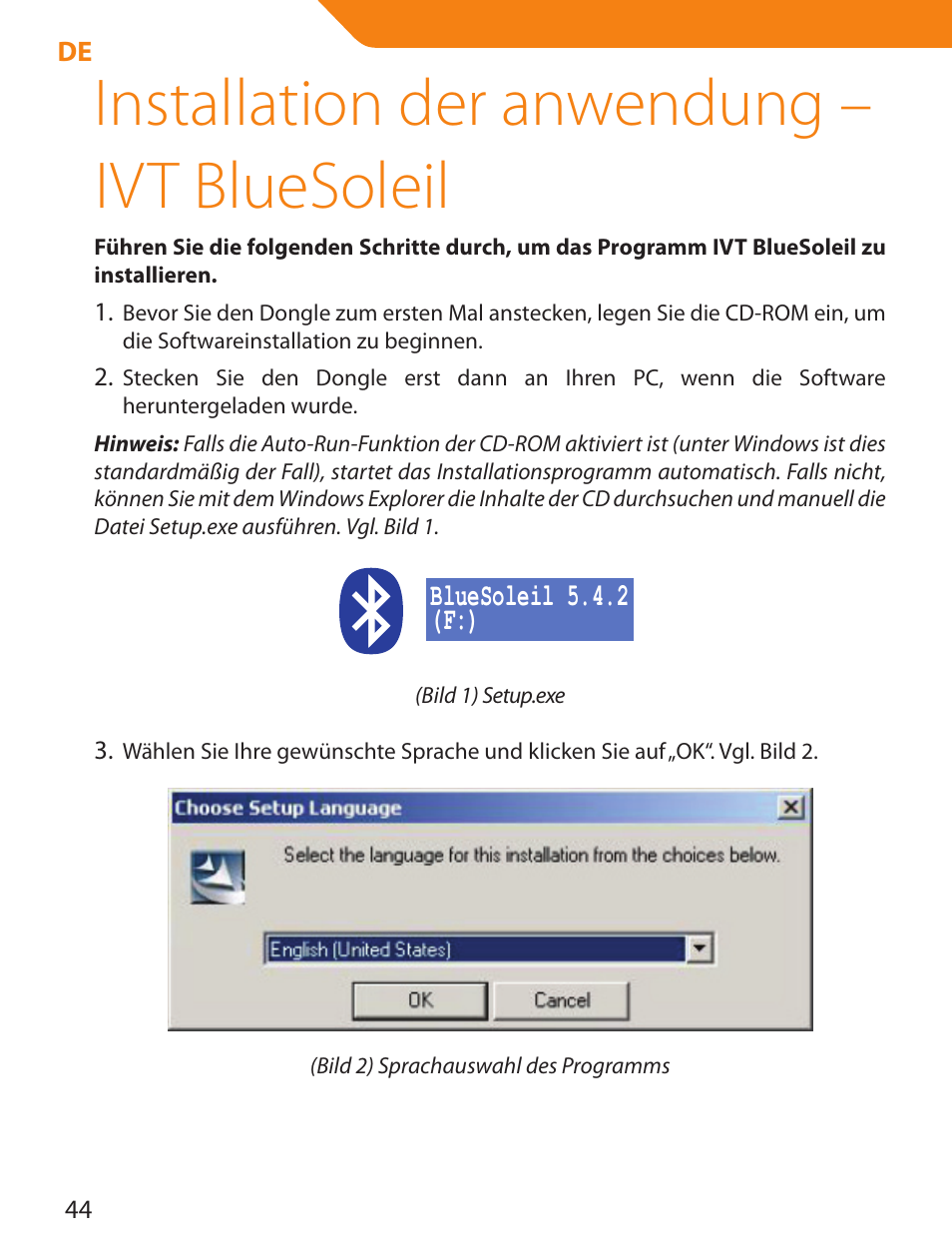 Installation der anwendung – ivt bluesoleil | Acme BTDG-30-BLK User Manual | Page 44 / 114