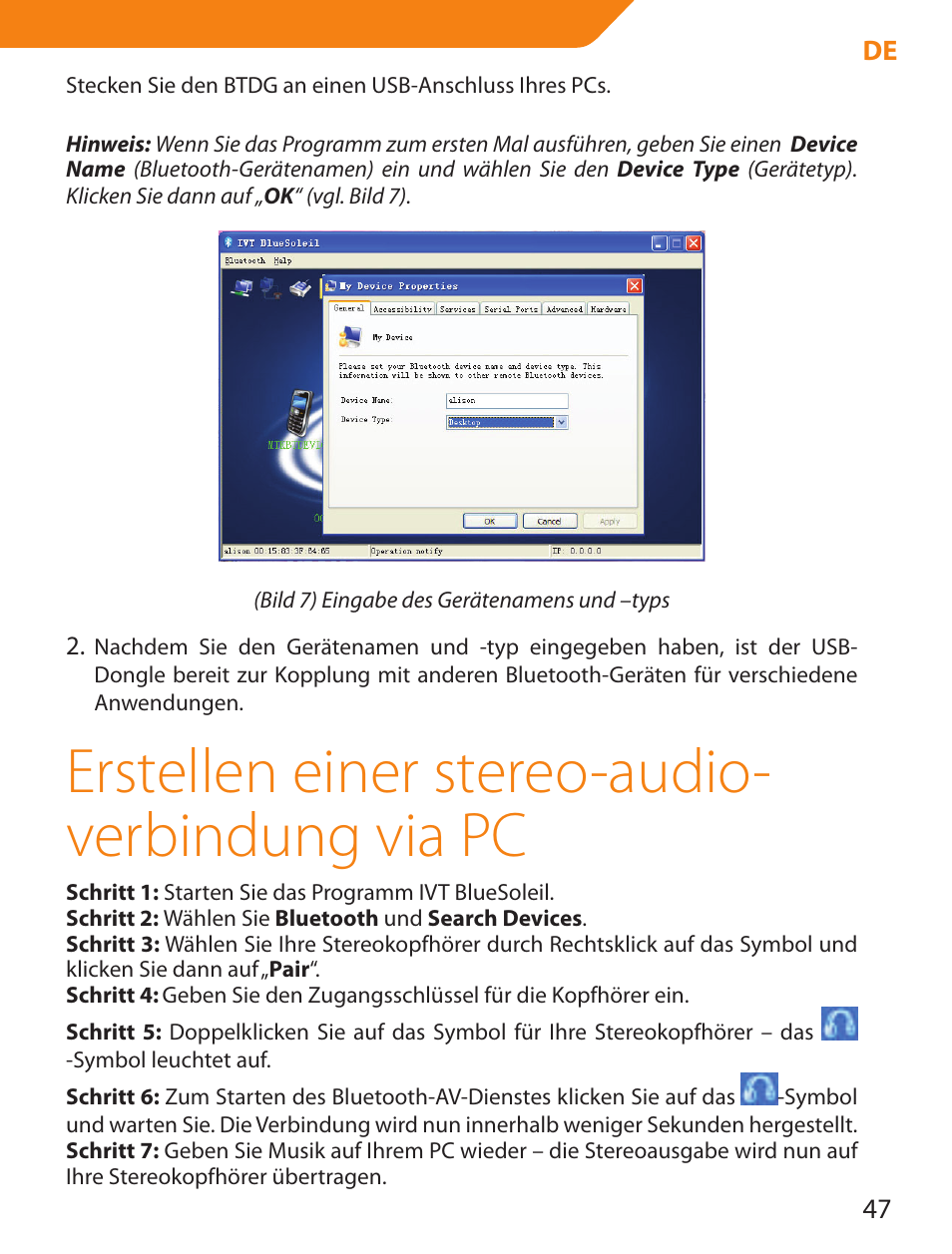 Erstellen einer stereo-audio- verbindung via pc | Acme BTDG-30-BLK User Manual | Page 47 / 114