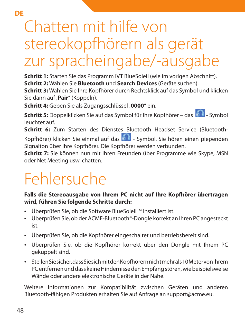 Fehlersuche | Acme BTDG-30-BLK User Manual | Page 48 / 114