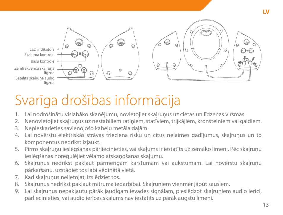 Svarīga drošības informācija | Acme SS206 User Manual | Page 13 / 70