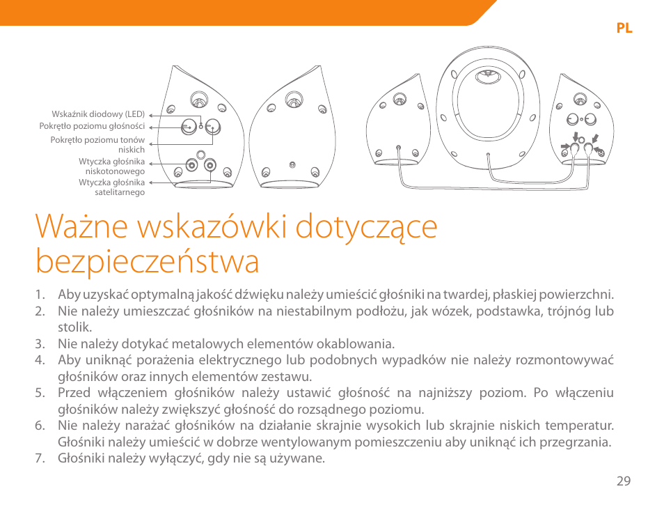 Ważne wskazówki dotyczące bezpieczeństwa | Acme SS206 User Manual | Page 29 / 70