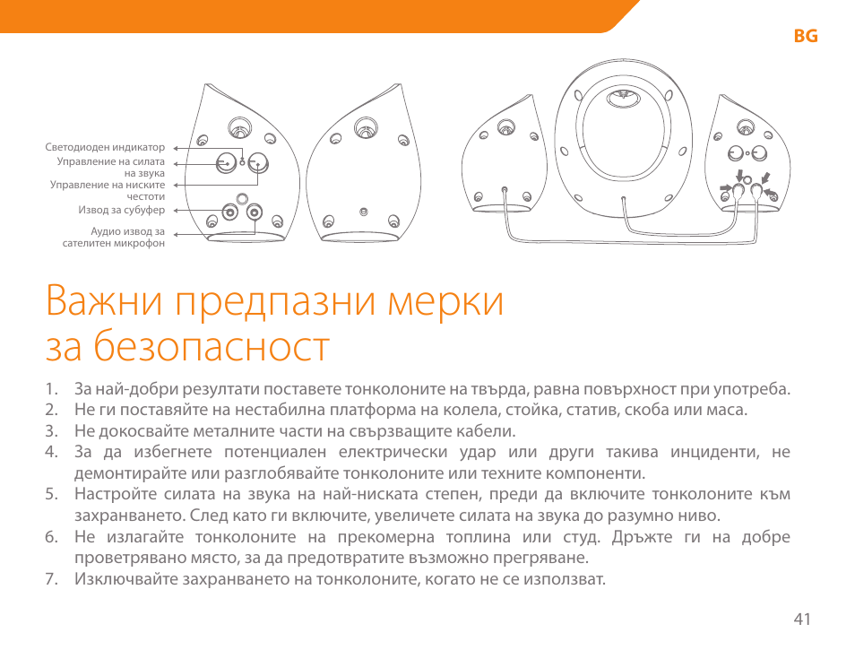 Важни предпазни мерки за безопасност | Acme SS206 User Manual | Page 41 / 70